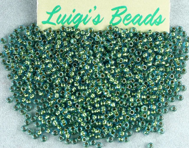 11/0 Round Toho Japanese Seed Glass Beads # 284-Aqua/Gold Lined 10g