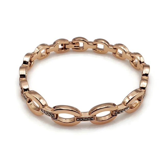 Rose Gold / Silver Tone Horseshoe Link Crystal Rhinestone Center Bracelet