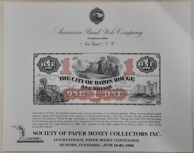 ABNC SC 1982 IPMS Memphis 1866 Baton Rouge, LA $1 Note Obsolete  SO-24