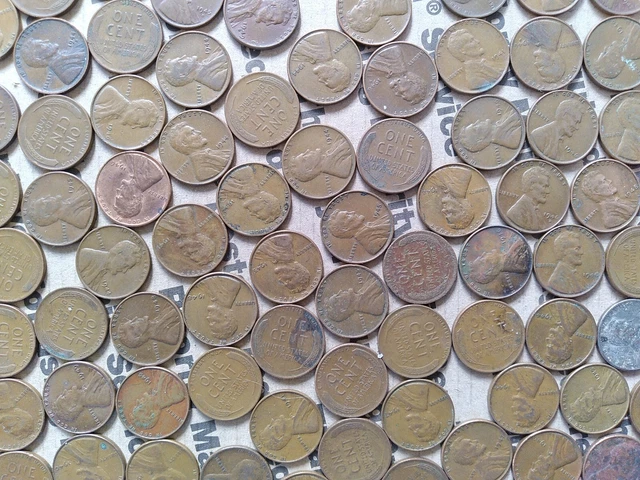 $6.84 copper one cent coins Lincoln Wheat penny lot 1940s pennies pounds P D S 14