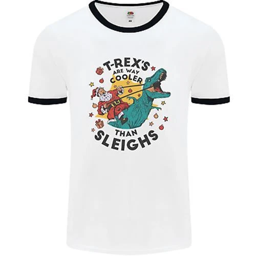 T-Rex Cooler than Sleighs T-shirt da uomo bianca divertente Natale