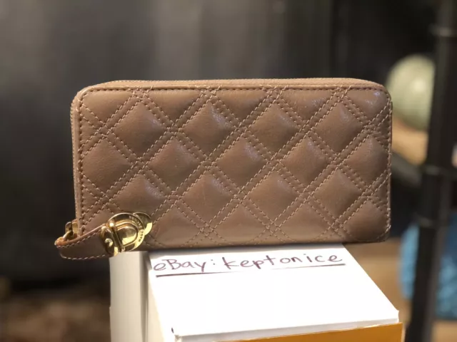 Marc Jacobs The Deluxe Quilted Leather Zip Around Wallet Brown Bronze $425