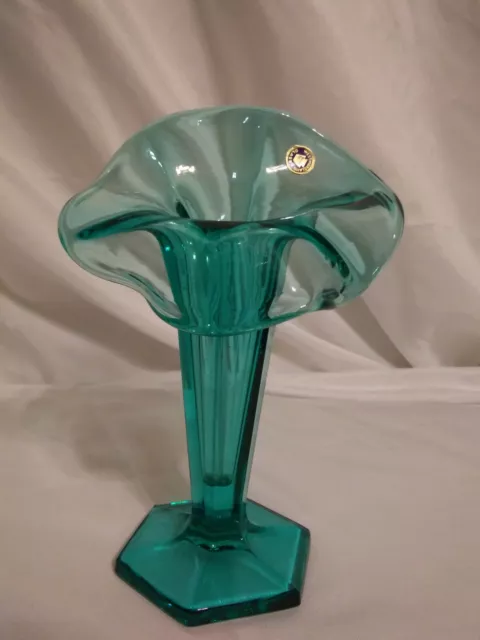 Vintage Westmoreland Blue/ Green Glass Jack In The Pulpit Bud Vase~6 1/2 in Tall