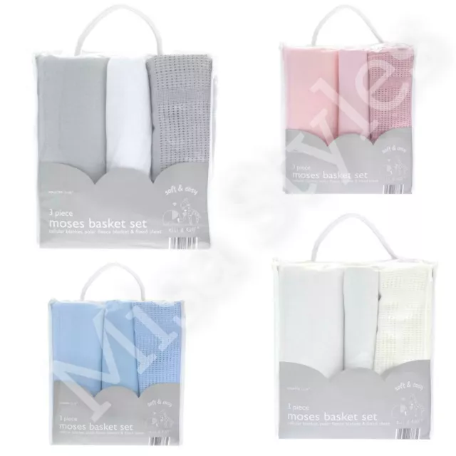 Elli & Raff Newborn Baby 3 Piece Moses Basket Bedding Set Fitted Sheet Blanket