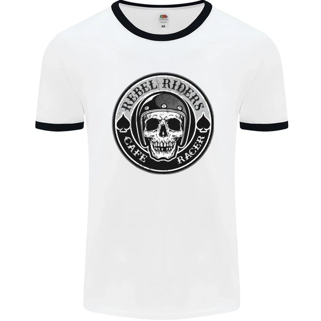Maglietta Rebel Cafe Racer Biker Motocicletta Uomo Ringer