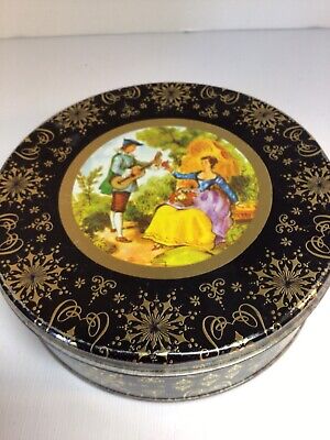 Vintage 8” round Tin Atlantic Can Co Victorian Courting Couple Scene DELAWARE NJ