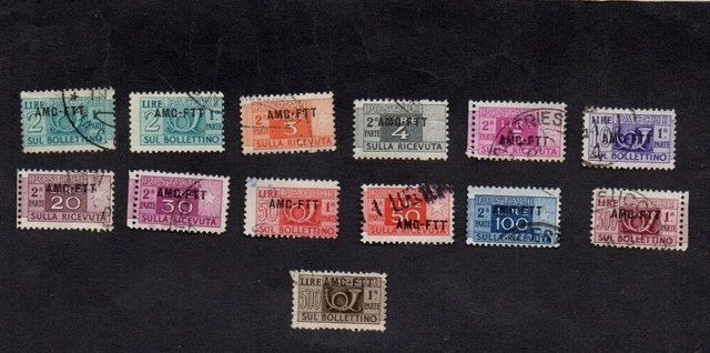 TRIESTE 1949-54 13xDIFFT PARCEL POST AMG-FTT OVERPRINTS TO 500L GU.