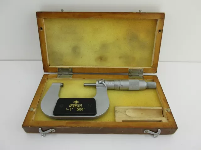 Fowler Micrometer 1-2" .0001" 52-229-002 in Wooden Box