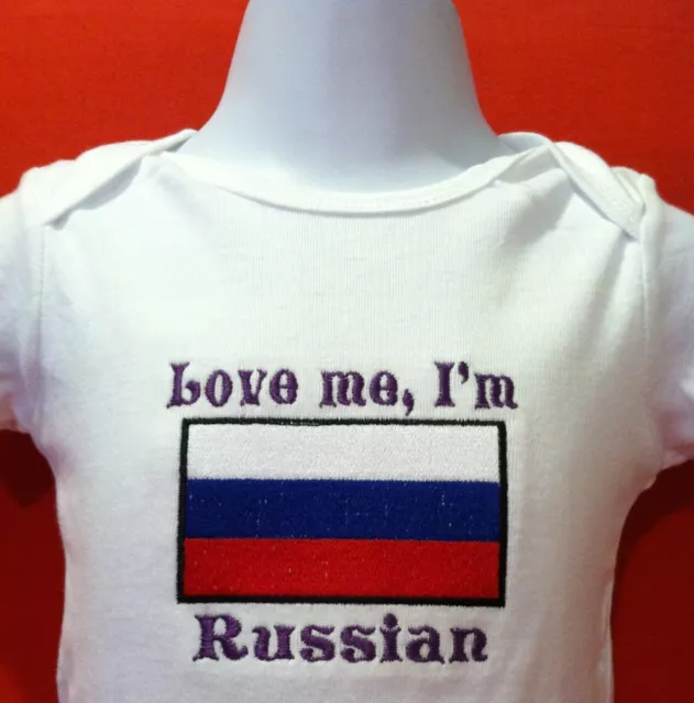 Love me, I'm Russian. With Russia Flag.  Baby Bodysuit  Embroidered