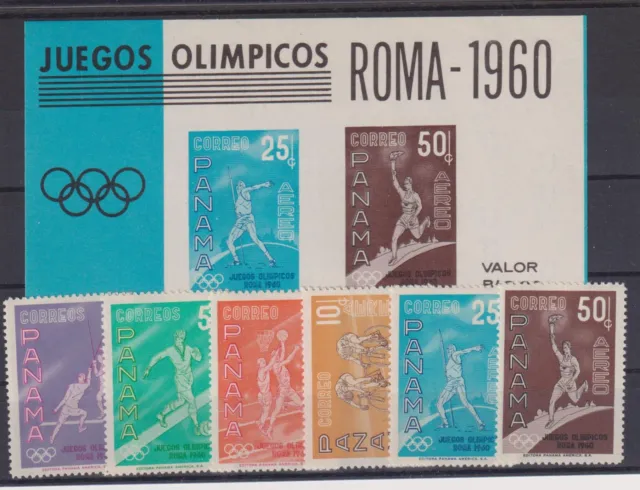 Panama: Nr. 572-577 + Block 8 ** postfrisch / Olympiade 1960