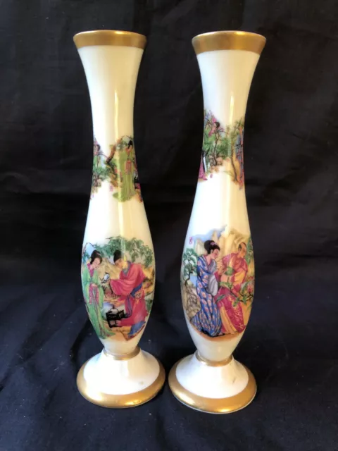 Antique german Vollstedt porcelain pair of vases . Marked Bottom