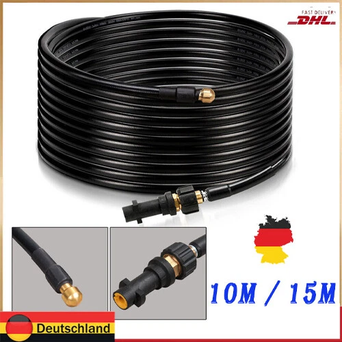Set De Manguera De Limpieza De Tuberías Universal 15 M - Compatible Con Karcher K2-K7, Bosch, Parkside, Incluye Adaptadores Y Boquillas