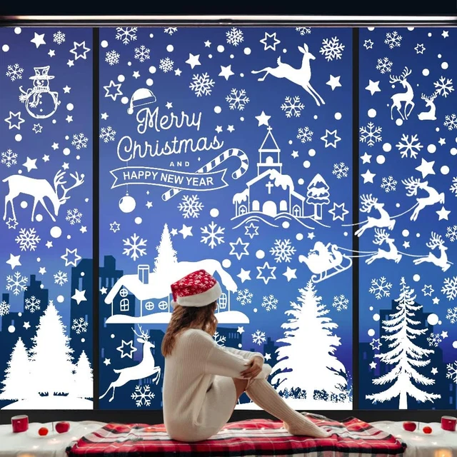 Ventdest 11 Fogli Adesivi Natalizi Per Finestre - 220 Motivi Di Fiocchi Di Neve, Alberi, Alci, Stelle, Riutilizzabili, Statici In PVC, Decorazioni Casa
