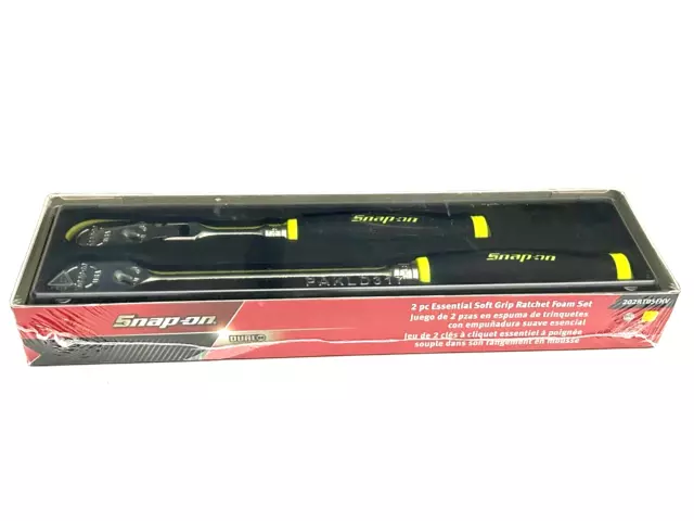 Snap-on Tools NEW 2pc 3/8"dr HI-VIZ YELLOW Soft Grip Foam Ratchet Set 202RT05FHV