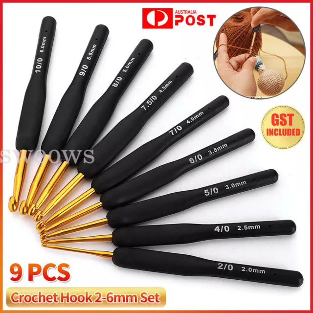 9x Soft Sewing Handle Aluminum Crochet Hook Knitting Needles Yarn 2-6mm Set AU