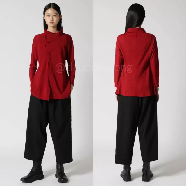 NWT $648 Y’S Yohji Yamamoto Roll Collar Red Long Sleeve Snap Button Shirt Sz S