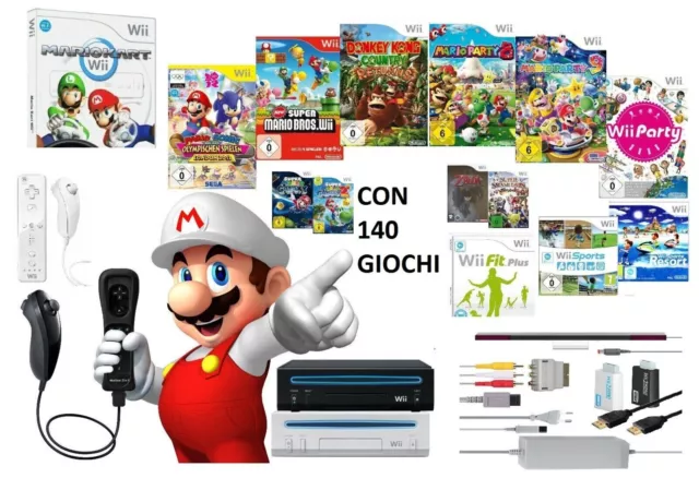 nintendo wii console REGALO 140 GIOCHI CON + ADATTATORE HDMI DOPPIO 2 pad PVT