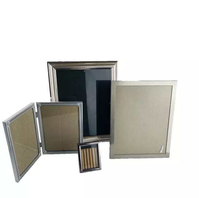 Lot of 4 MCM Vintage Silver Tone Metal Picture Frames Mixed Styles Sizes