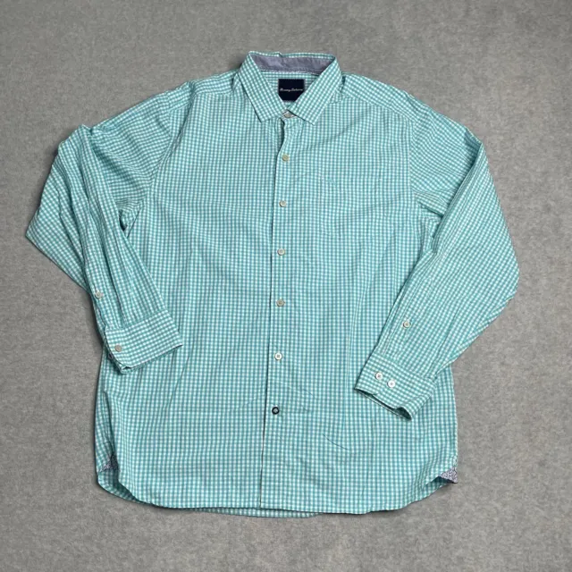 Tommy Bahama Shirt Mens Large Green Check Cotton Button Down Preppy Adult