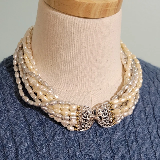 Women's Traditional Multi-Strand Pearl Necklace – Gold Plated Potli Pendant, Bridal & Festival Jewelry