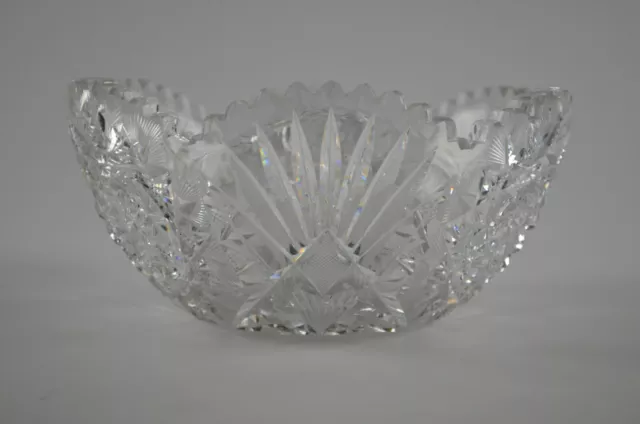 American Brilliant Period Hand Cut Glass Bowl Hobstar Saw Tooth Rim