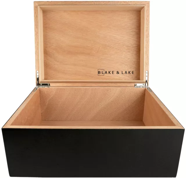 Large Wooden Box with Hinged Lid - Wood Storage Box with Lid - Black Stash Box