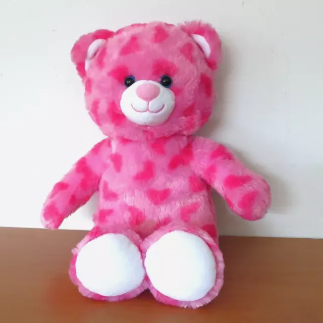 Build A Bear Pink Hearts Bear - BAB Plush Soft Toy