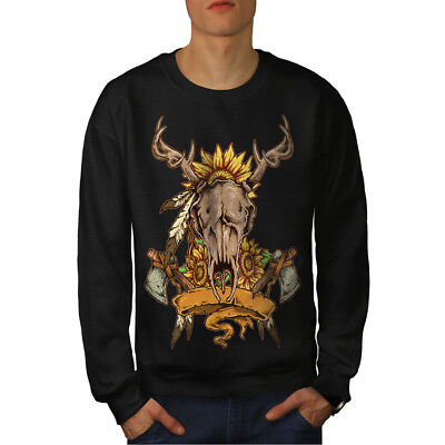 Wellcoda Native Indian Mens Sweatshirt, Deer Animal Casual Pullover Jumper
