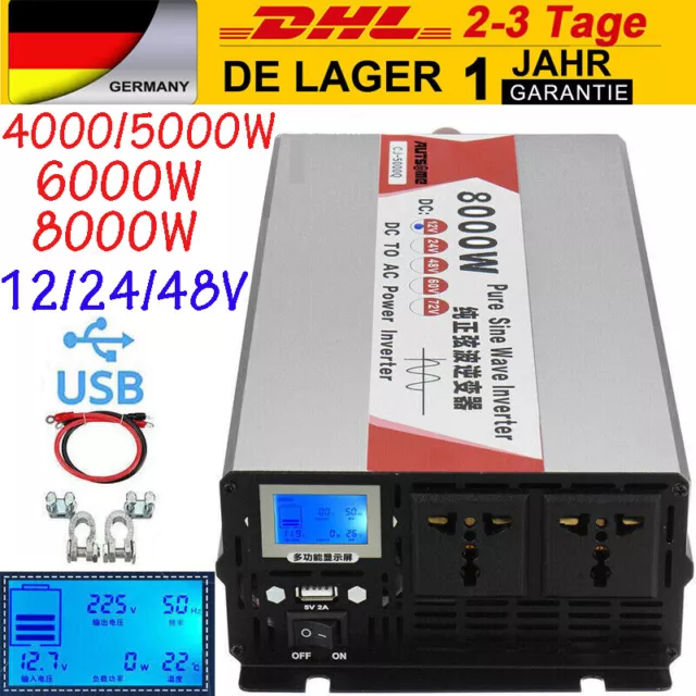 4000W 8000W Max 12V 24V 48V to 230V Reiner Sinus Spannungswandler Wechselrichter