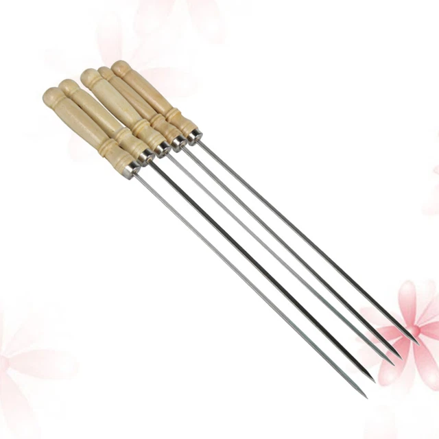 50pcs Edelstahl-Grill-Nadel-flacher Holzgriff, BBQ-Gabel-Nadel für Grill koc