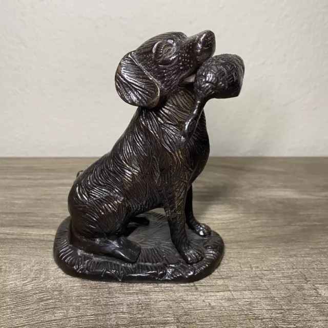 Vintage Cast BRONZE Hunting DOG Sculpture with DUCK Geese Retriever BIRD DOG