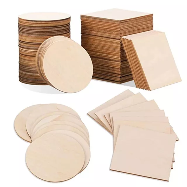 50Pcs Wood Slices 4X4Inch Unfinished Wood Pieces Square and Round Wooden7312