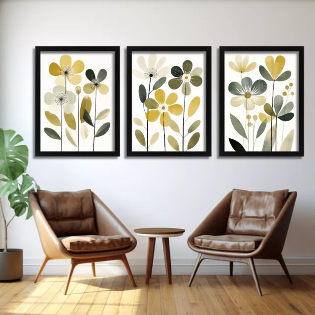 Minimalist Wall Art Botanical Prints Set of 3 Prints Green Artwork Scandi Poster