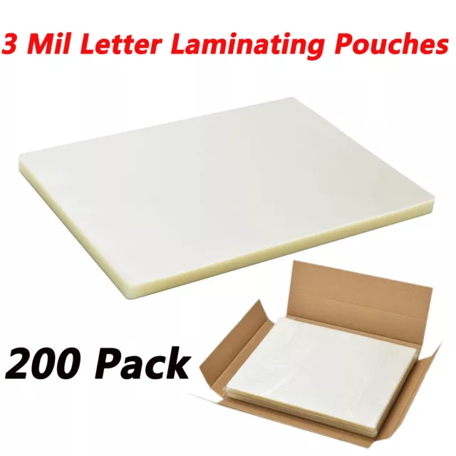200 Pack 3 Mil Letter Size Clear Thermal Hot 9"x 11.5" Laminating Sheets Pouches