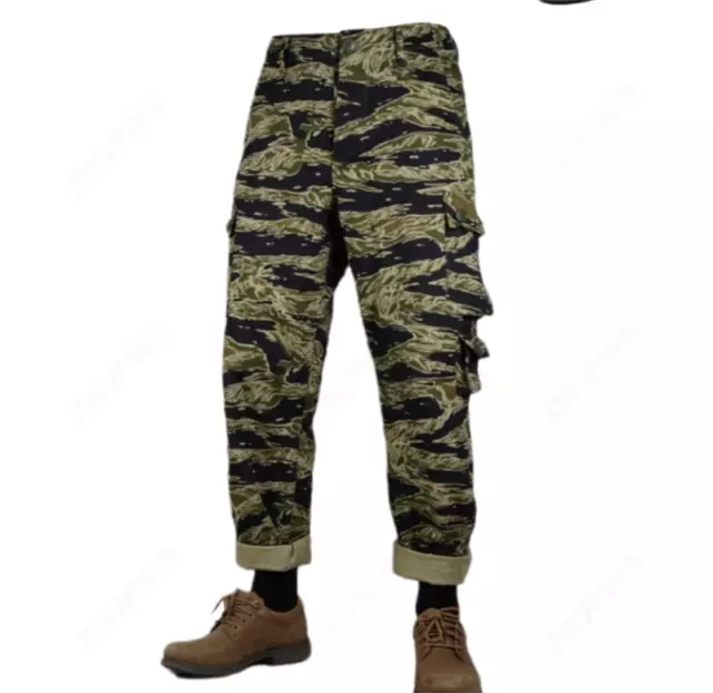 Vietnam War US Army Men Tiger Stripe Camouflage TCU Pant Vintage Cotton Trousers