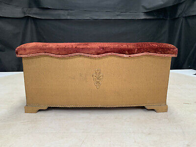 EB2588 Gold Raffia Ottoman with Brown Velour Cushion Vintage Lounge Storage 3