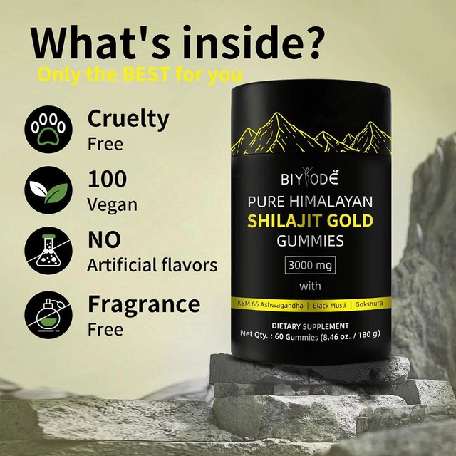 ,NATURAL BODYWISE PURE Himalayan Shilajit 60 Gummies Gold for Balanced ...