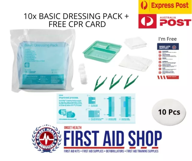 10 Packs Basic Medical First Aid Wound Dressing Pack Sterile