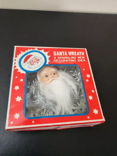 Vintage Small Santa Twinkling Wreath With Box. WORKS