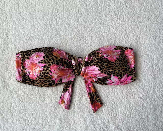 Victoria's Secret Floral Leopard Strapless Bandeau Swimsuit Bikini Top XL