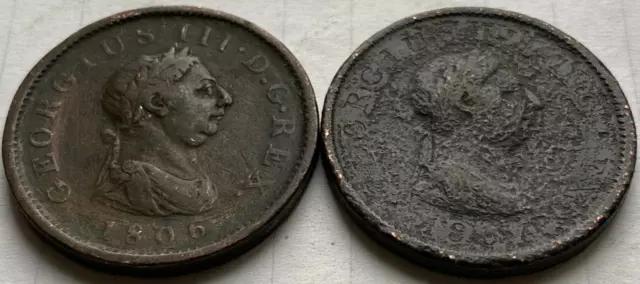 1806 & 1807 George III Large Copper Penny Pair / #227