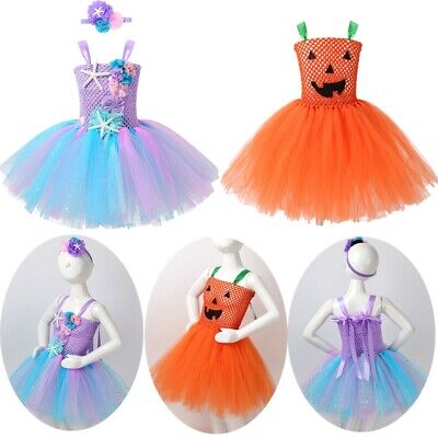 Kids Girls Princess Fancy Dress Costume Mermaid Outfits Flower Party Tutu Skirt