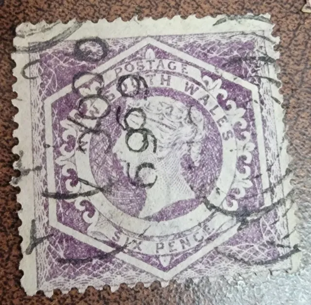 New South Wales Queen Victoria Six Pence Lilac Postage Stamp w/ Postmark USED
