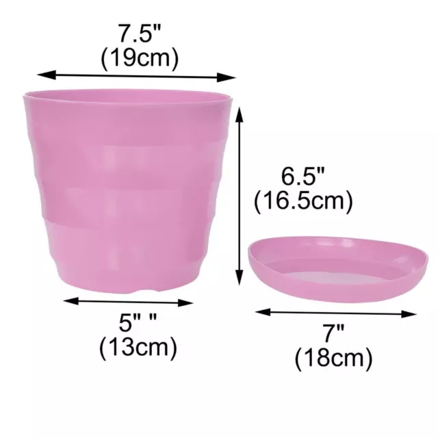 Plastic Round Home Garden Office Plant Planter Flower Pot Ornament Pink 2