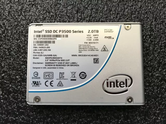 Intel SSD DC P3500 2TB PCIE NVMe 2.5" U.2  SSDPE2MX020T4