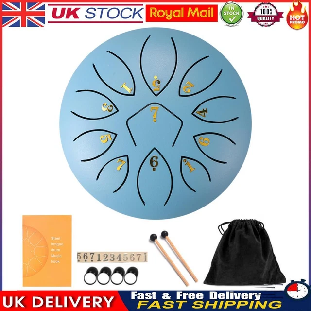 6 Inch 11-Note Tongue Drum with Drumsticks Hand Pan Ethereal Drums (Blue)