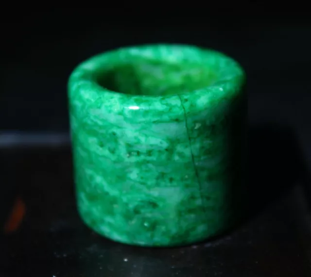 Old Chinese Folk Feng Shui green jade Stone Ring Lucky Thumb ring Amulet 8