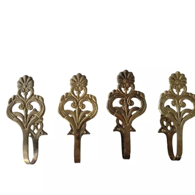 Vintage Brass curtain tie backs intricate detailing set of 4