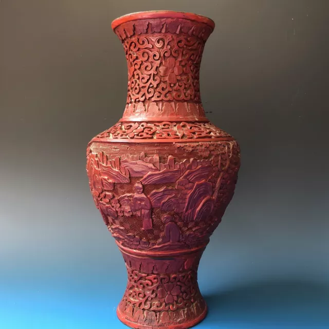Late 19th Century Chinese Deeply Carved Cinnabar Lacquer Vase (Revised)