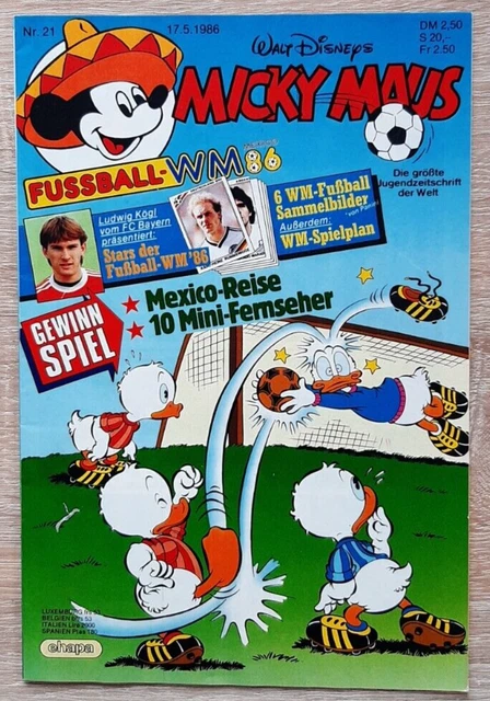 Micky Maus   1986   Nr. 21     mit Beilage   Panini Stickertüte  WM 1986